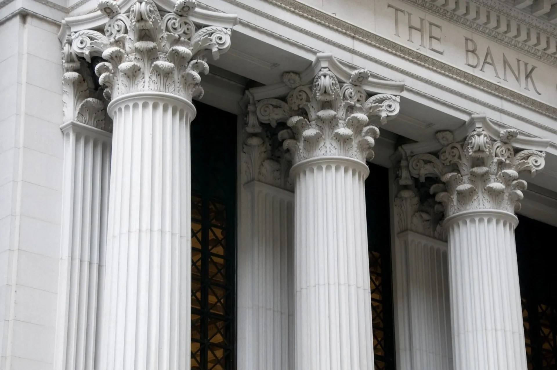 A close up of the pillars on the side of a building